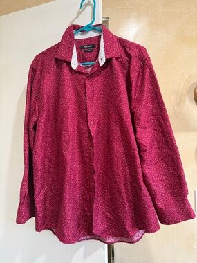 Nine West Men's Burgundy Microdot Dress Shirt